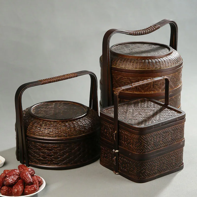 Bamboo Picnic Basket with Lid  - đánh giá và giá Food Snacks Hamper