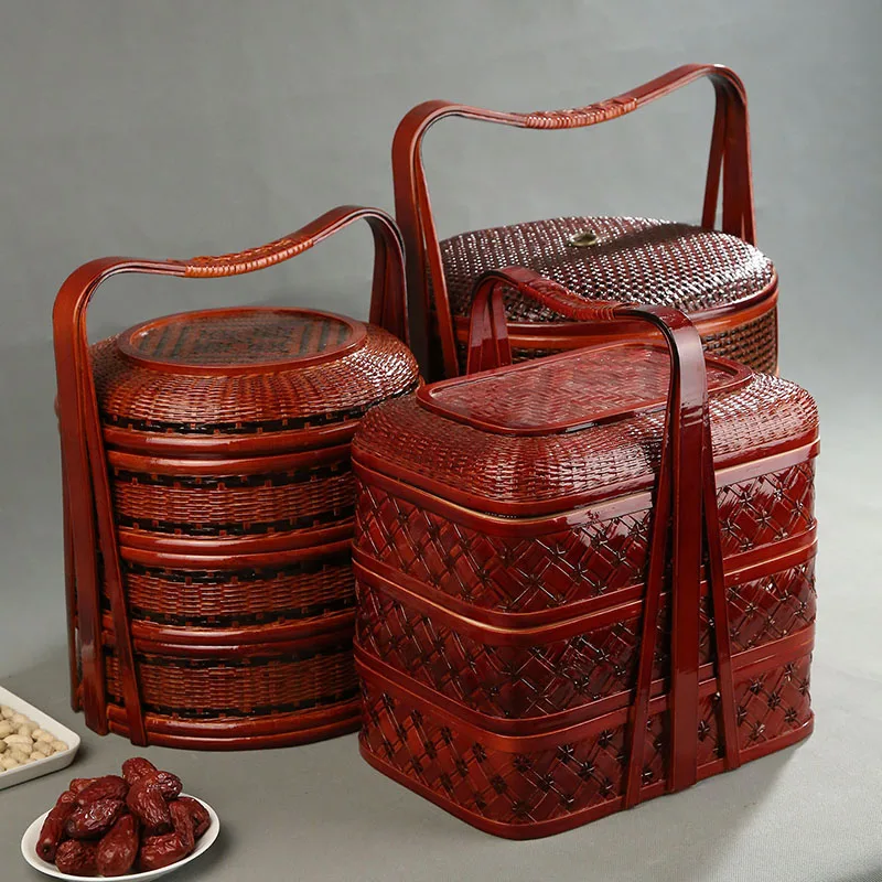 Bamboo Picnic Basket with Lid  - đánh giá và giá Food Snacks Hamper