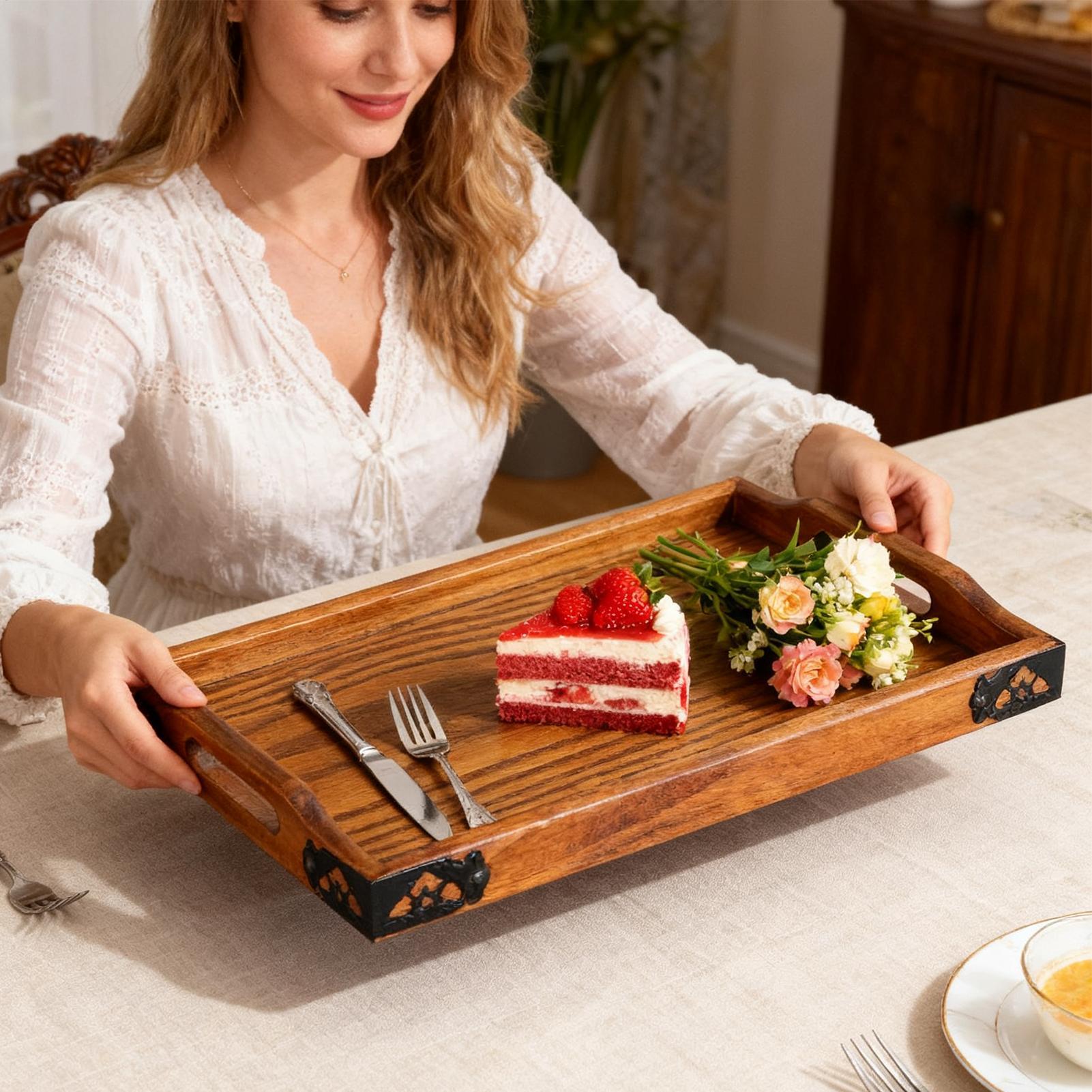 Wooden Serving Tray with Handl - đánh giá và giá Food Platter Snacks